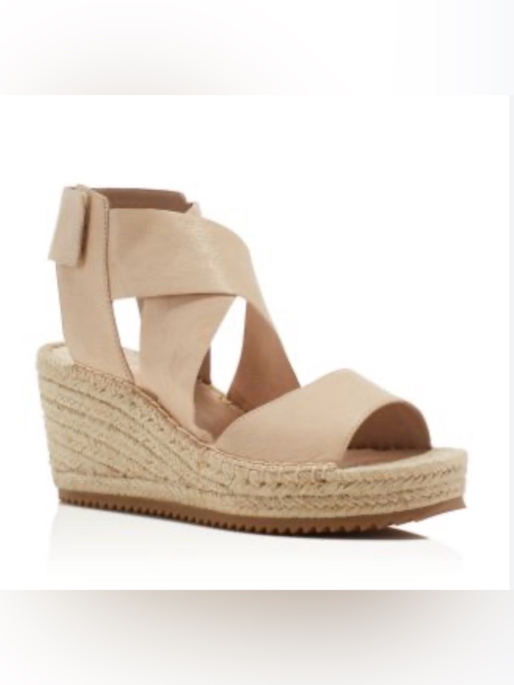 Eileen Fisher Willow Tumbled Pink Leather Crisscross Espadrille Wedge Sandal